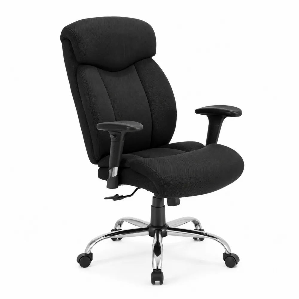 Sedia da ufficio nera in tessuto e metallo con base regolabile