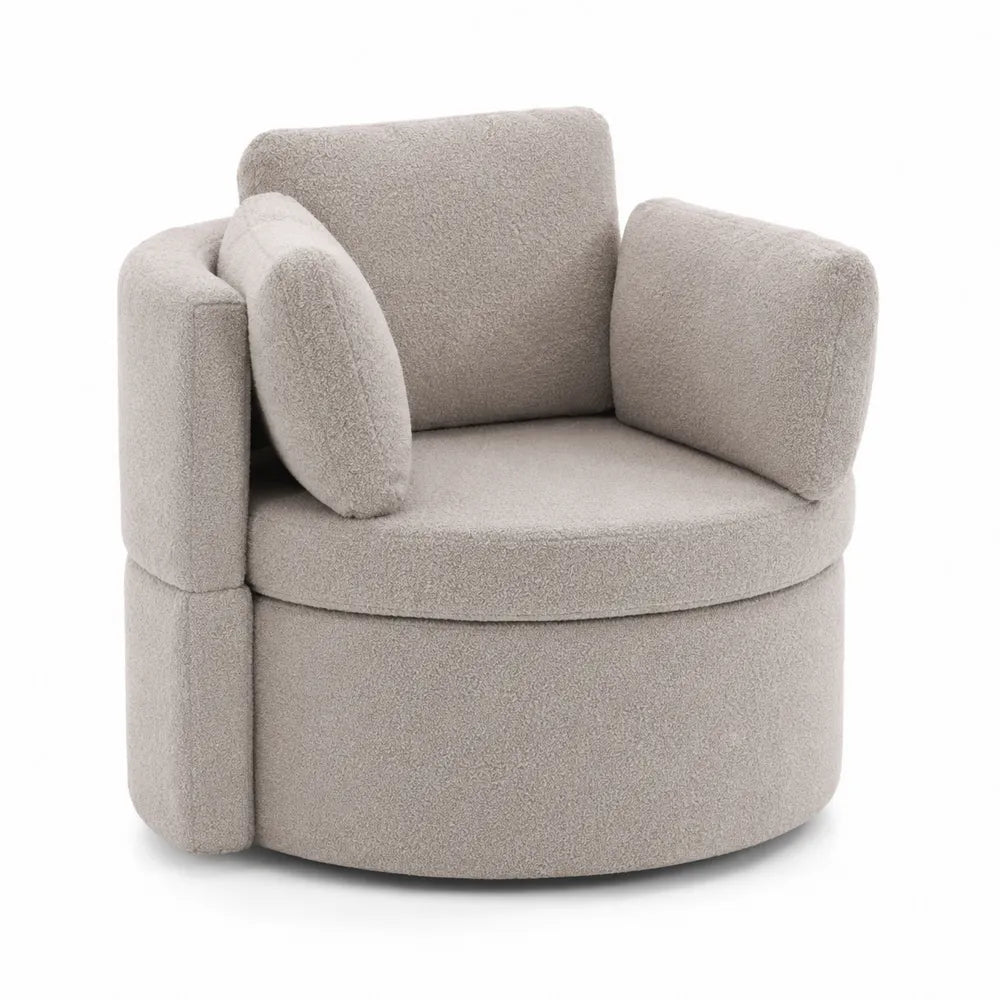 Poltrona rotonda in tessuto beige con imbottitura