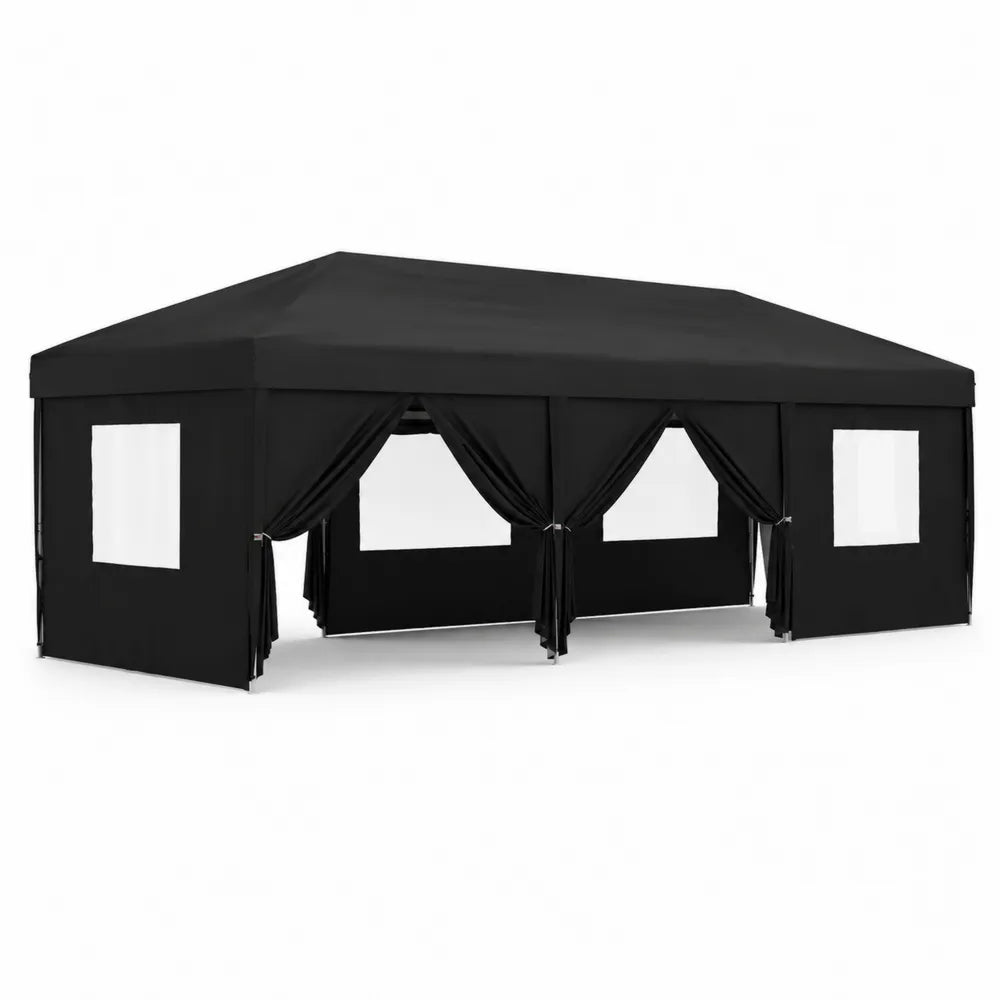 Gazebo rettangolare 6x3 m in tessuto poliestere nero e acciaio