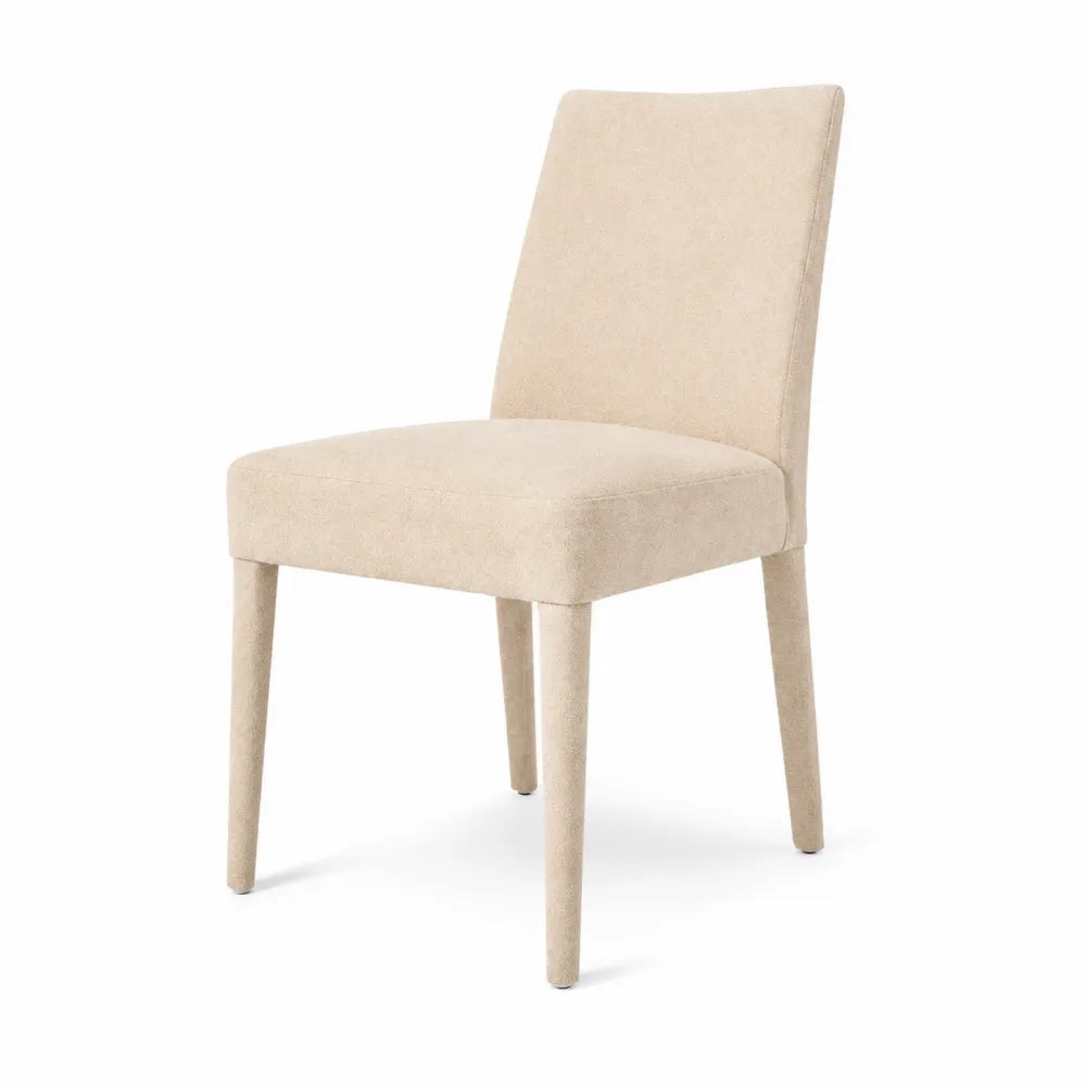 Sedia da pranzo in tessuto poliestere beige con gambe in legno