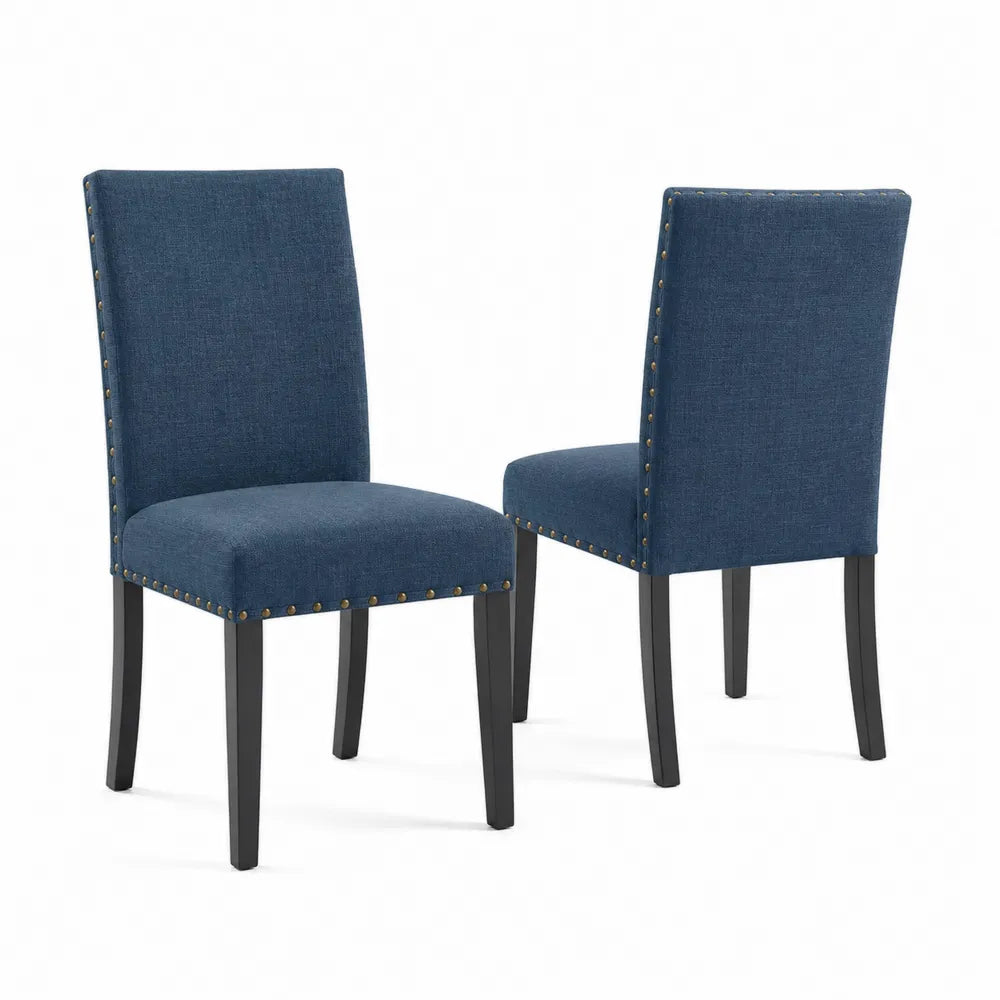 Set di 2 Sedie da Pranzo in Poliestere Blu con Struttura in Legno