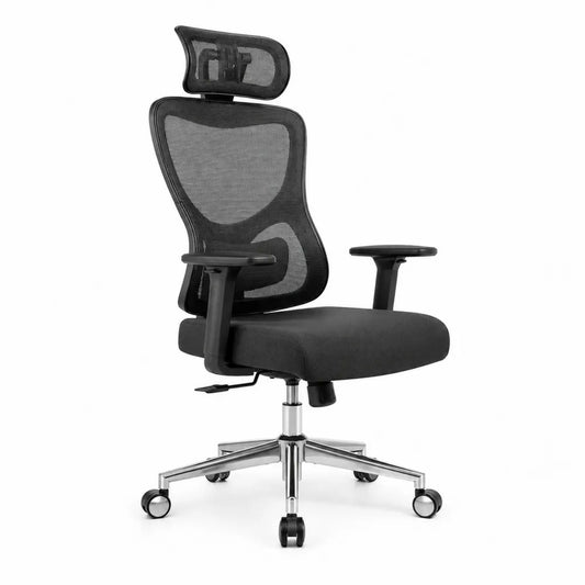 Sedia ergonomica da ufficio in rete e tessuto nero con base in acciaio