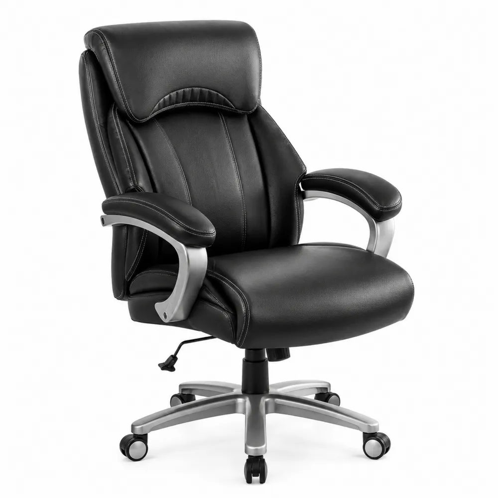 Sedia da ufficio in ecopelle nera con base in metallo