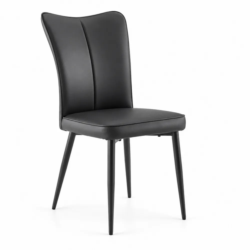 Sedia da pranzo in pelle sintetica nera con gambe in metallo