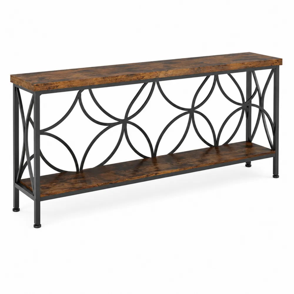 Consolle Rettangolare in Legno MDF e Metallo Nero 120x30x80 cm