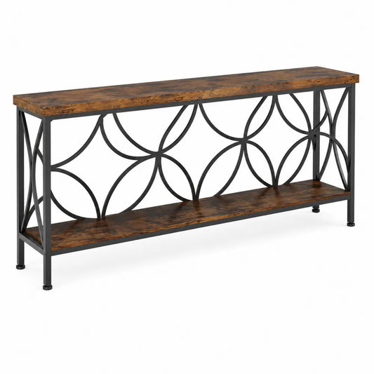 Consolle Rettangolare in Legno MDF e Metallo Nero 120x30x80 cm