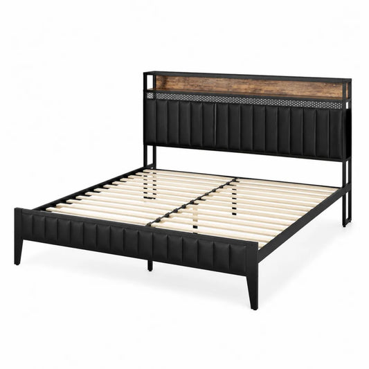 Letto matrimoniale in metallo e legno Nero 160x200 cm