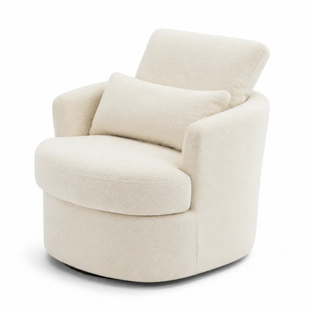 Poltrona Girevole in Tessuto Bouclé Crema