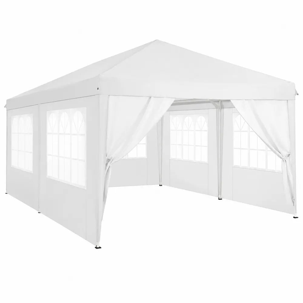 Gazebo da Giardino in Acciaio e Poliestere Bianco con Finestre