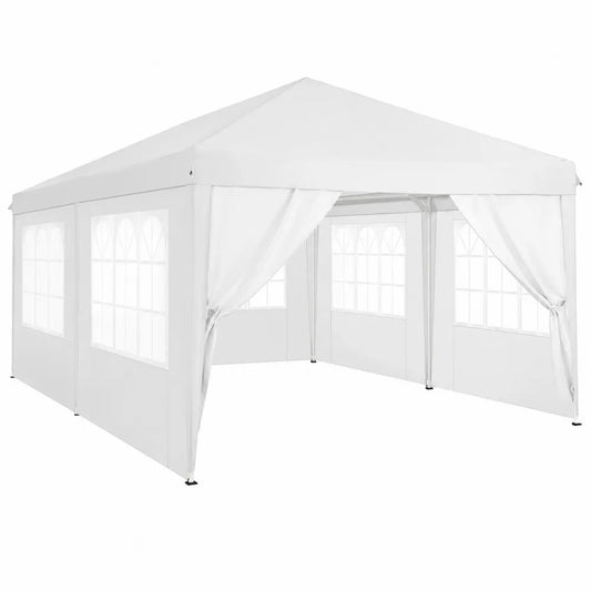 Gazebo da Giardino in Acciaio e Poliestere Bianco con Finestre