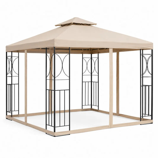 Gazebo quadrato in acciaio e tessuto poliestere beige 300x300x270 cm
