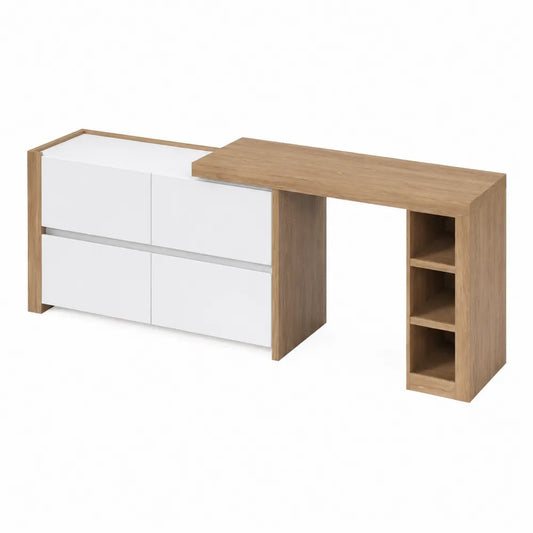 Tavolo da Toeletta MDF Bianco e Rovere con Ripiani e Cassetti