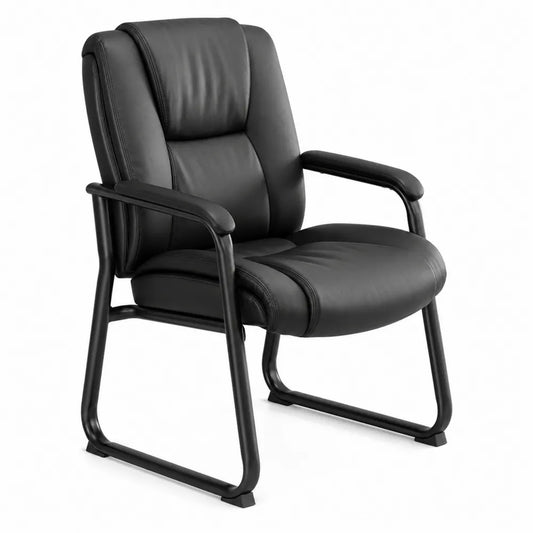 Sedia in pelle nera con struttura in metallo
