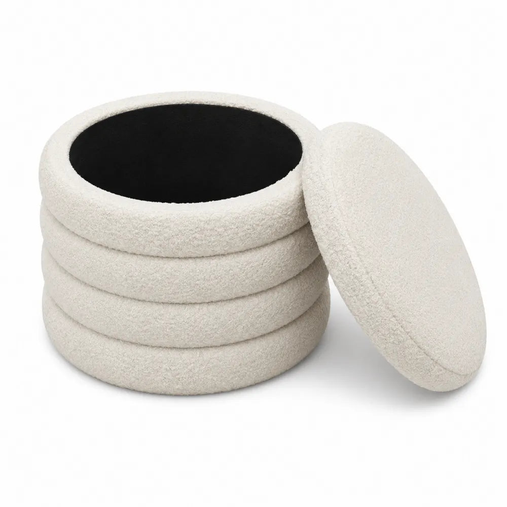 Pouf contenitore in tessuto bouclé Beige 35cm