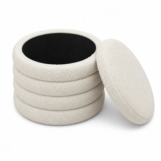 Pouf contenitore in tessuto bouclé Beige 35cm